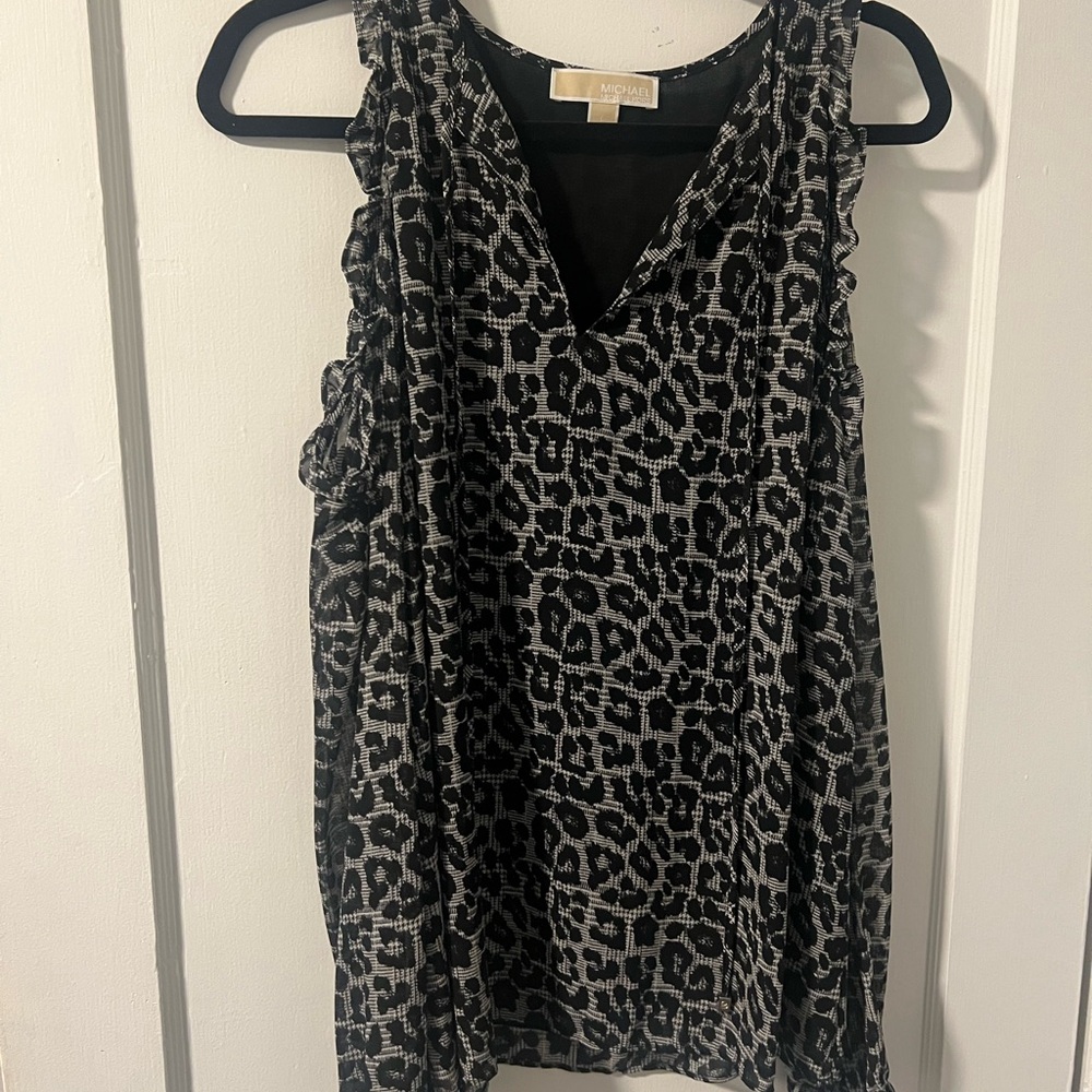 Michael Kors Black and Gray Leopard Print Blouse